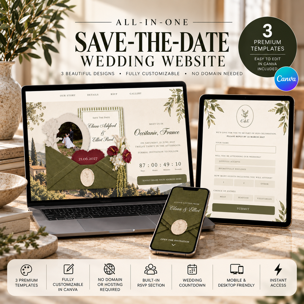 All-in-One Wedding Website Collection | 3 Save-the-Date Templates + RSVP